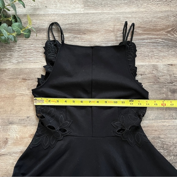 Free People Cha Cha Ponte Knit Black Fit & Flare Dress with Lace Cutout Detail - Picture 15 of 16